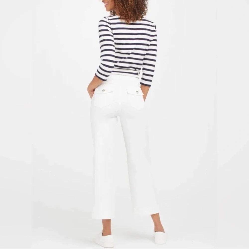 SPANX White Stretch Slimming Casual Twill Cropped Wide Leg Pant Size X-Large NWT